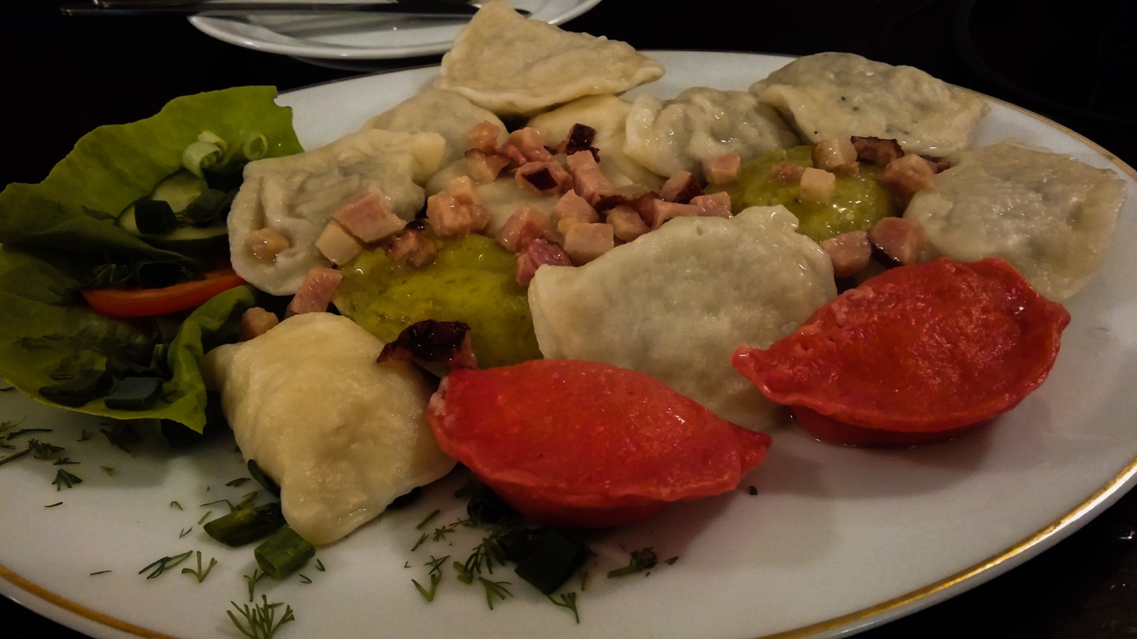Polish pierogi with skwarki in Poland
