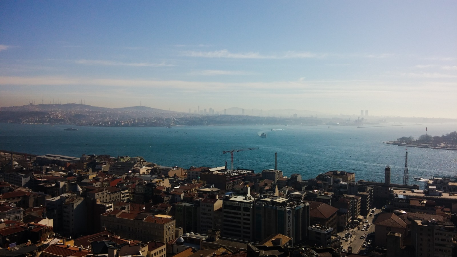 View over the Bosphorus from Galata Tower in Istanbul, Turkey